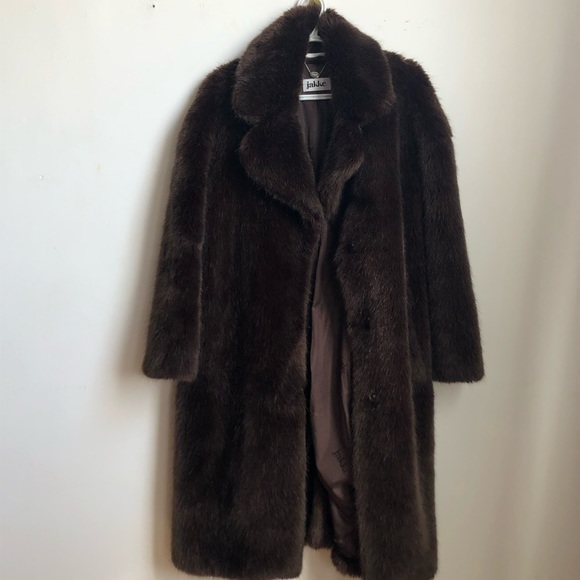 Brown faux fur long jacket - Picture 1 of 4